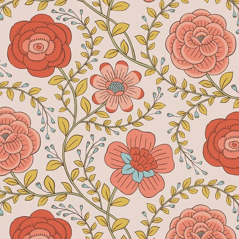 Nancy Wolff Pink Green Floral Leaf Pattern