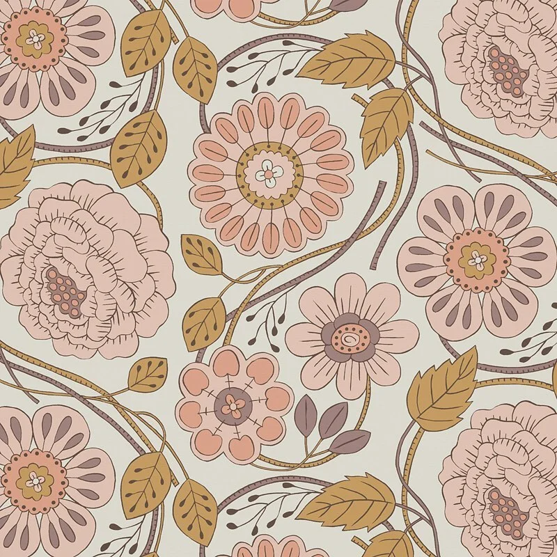 Nancy Wolff Pink Yellow Floral Leaf Pattern