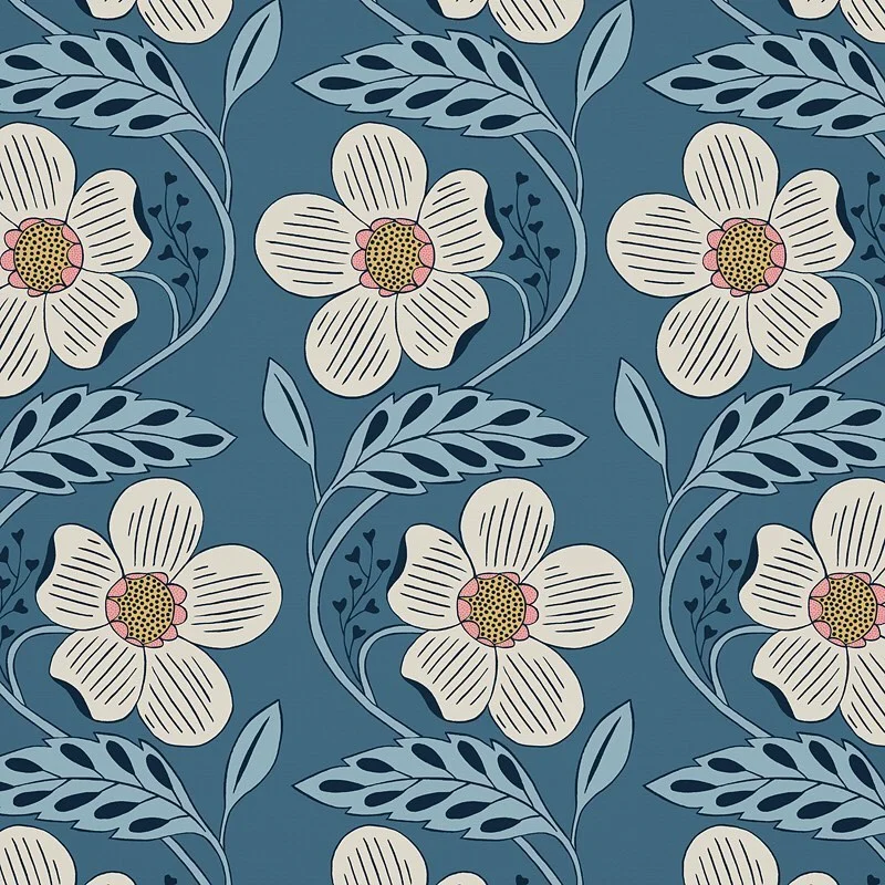Nancy Wolff Blue White Floral Leaf Pattern