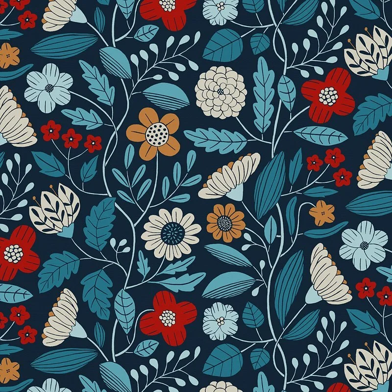 Nancy Wolff Red Blue Floral Pattern
