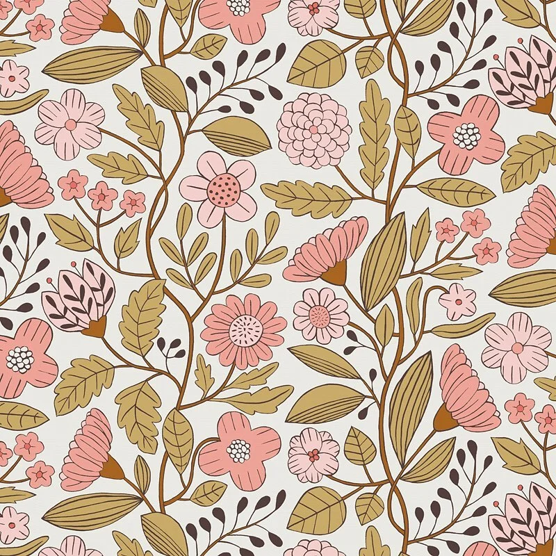 Nancy Wolff Pink Green Floral Leaf Pattern