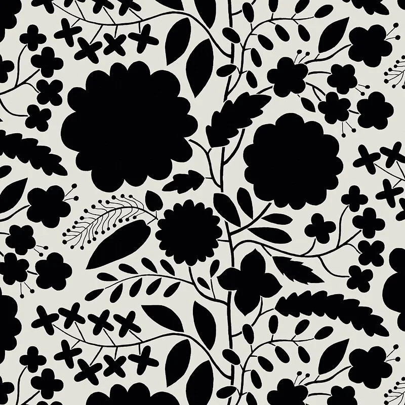 Nancy Wolff Black White Floral Geometric Leaf Pattern