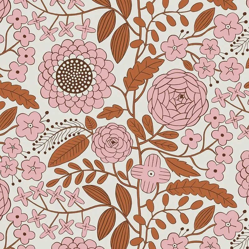 Nancy Wolff Pink Brown Floral Geometric Pattern
