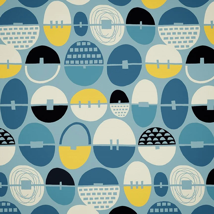 Nancy Wolff Blue Yellow Geometric Circles Pattern