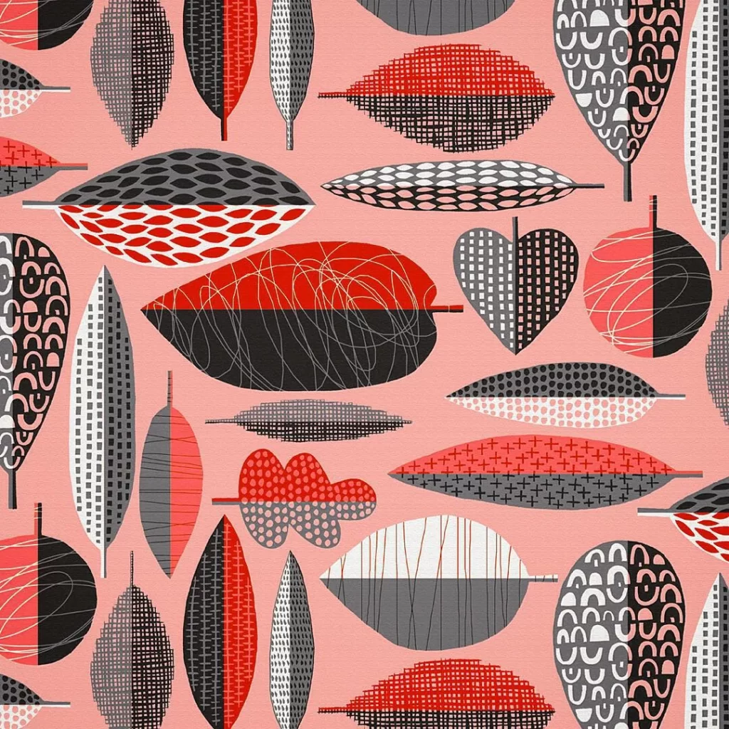 Nancy Wolff Red Black Geometric Leaf Pattern