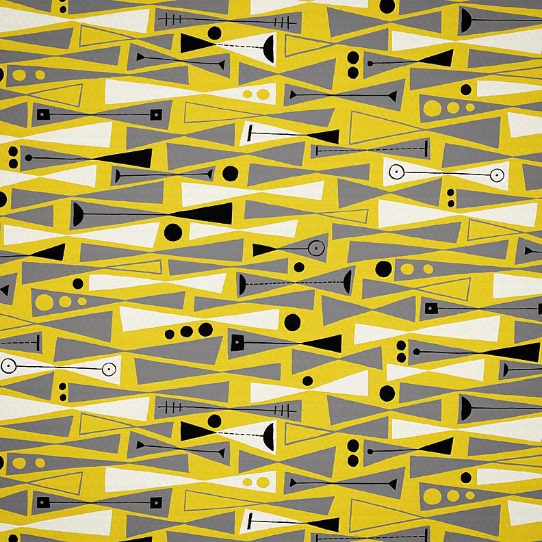 Nancy Wolff Yellow Gray Triangles Geometric Pattern