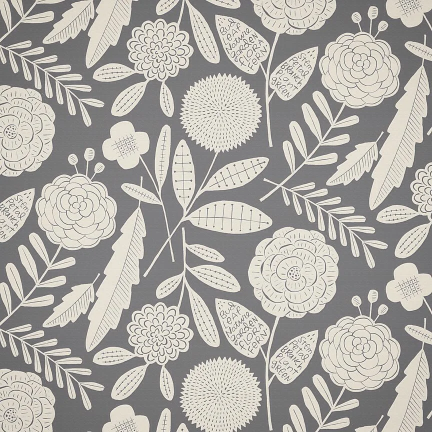 Nancy Wolff Dark Gray Floral Leaf Pattern