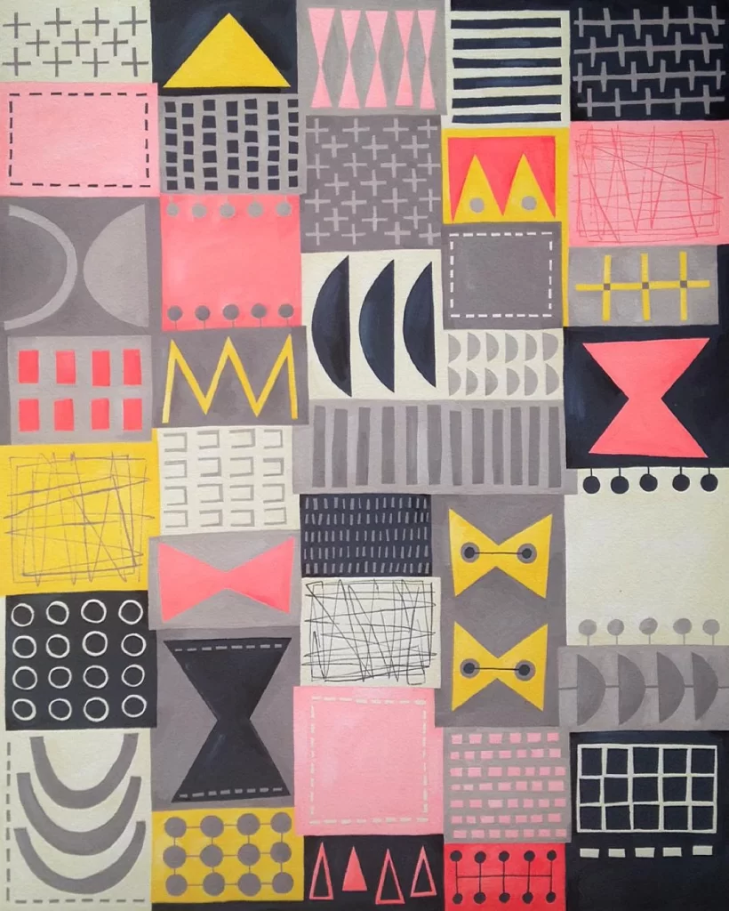 Nancy Wolff Pink Yellow Geometric Stripes Pattern