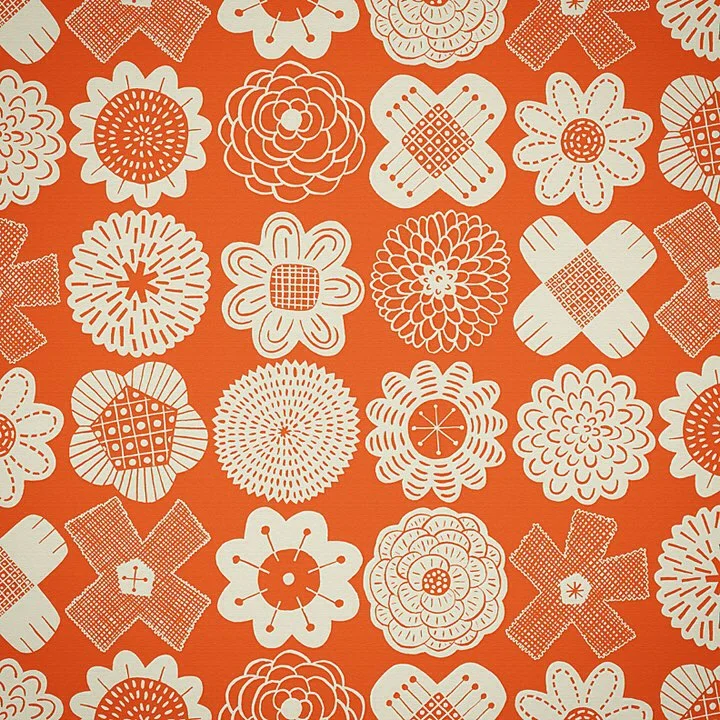 Nancy Wolff White Orange Geometric Floral Motif Pattern