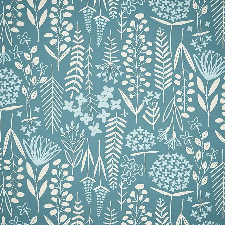 Nancy Wolff Teal White Floral Leaf Pattern