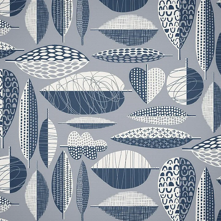 Nancy Wolff Blue White Geometric Leaf Pattern