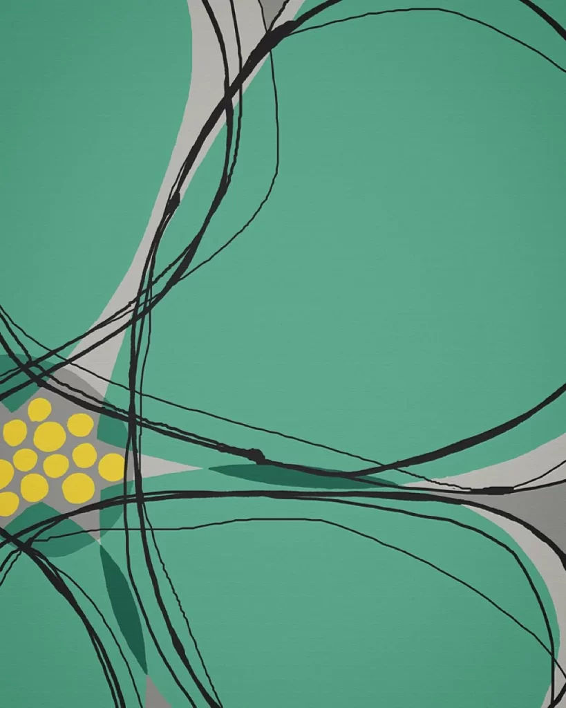 Nancy Wolff Green Black Lines Dots Pattern