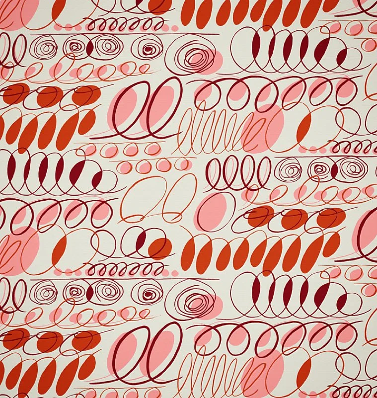 Nancy Wolff Red Pink Abstract Swirls Dots Pattern