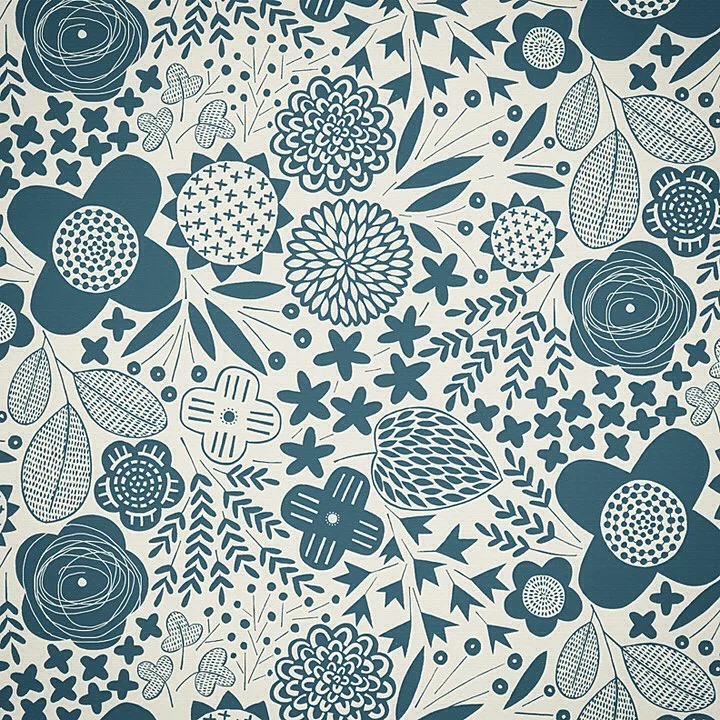 Nancy Wolff Blue White Floral Geometric Pattern