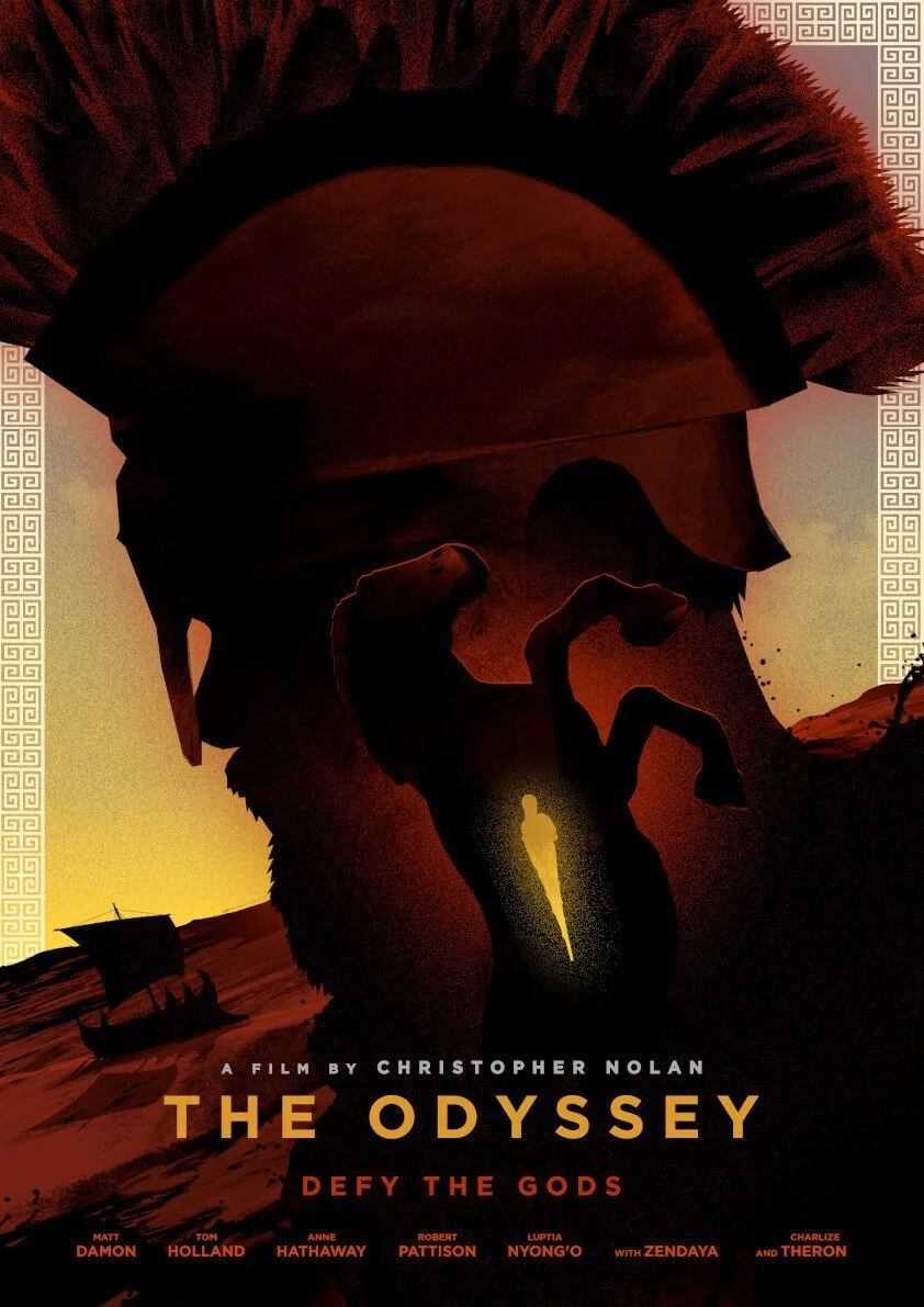 The Odyssey poster with Corinthian helmet silhouette containing inner figure