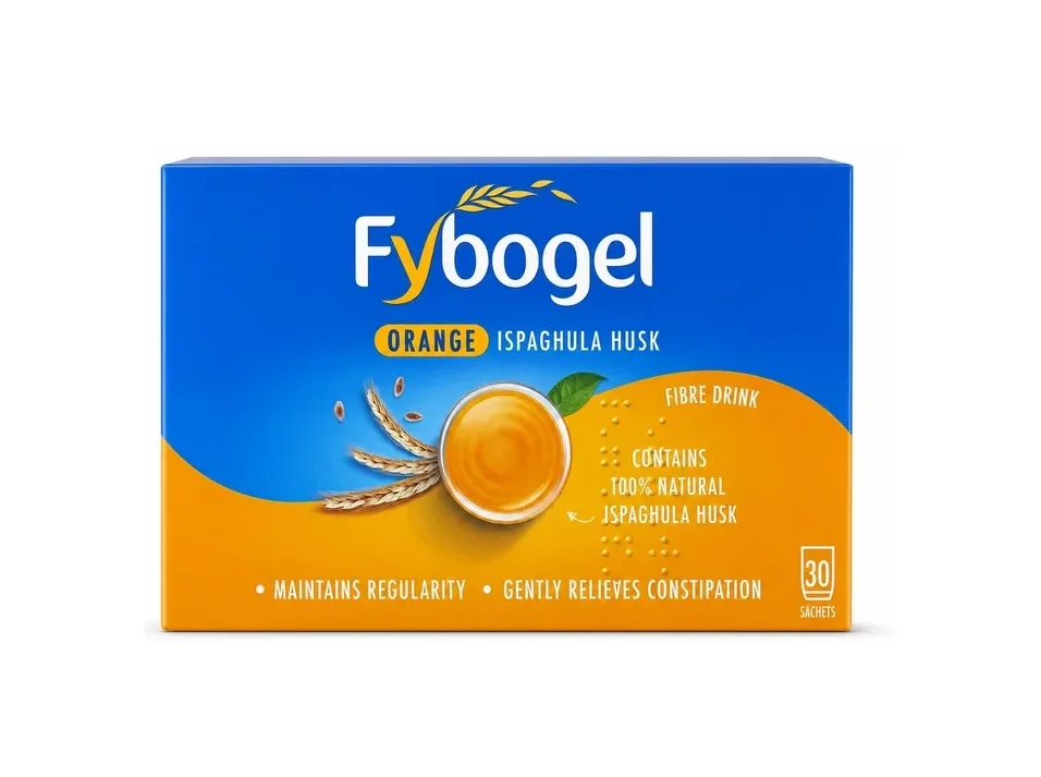 Fybogel Orange Ispaghula Husk Fibre Drink Packaging