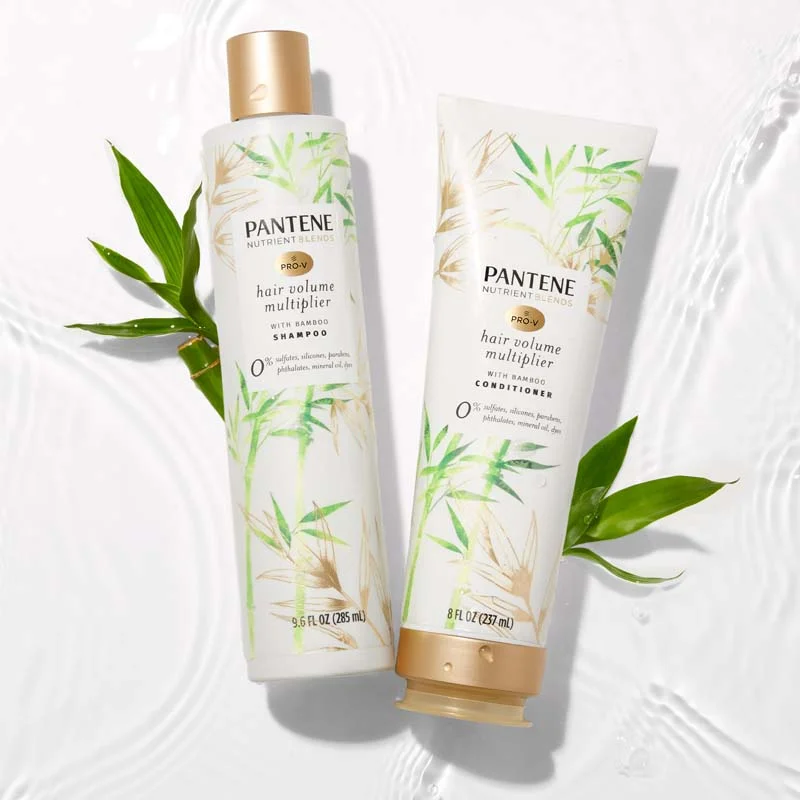 Pantene Hair volume multiplier with bamboo Shampoo Packaging
