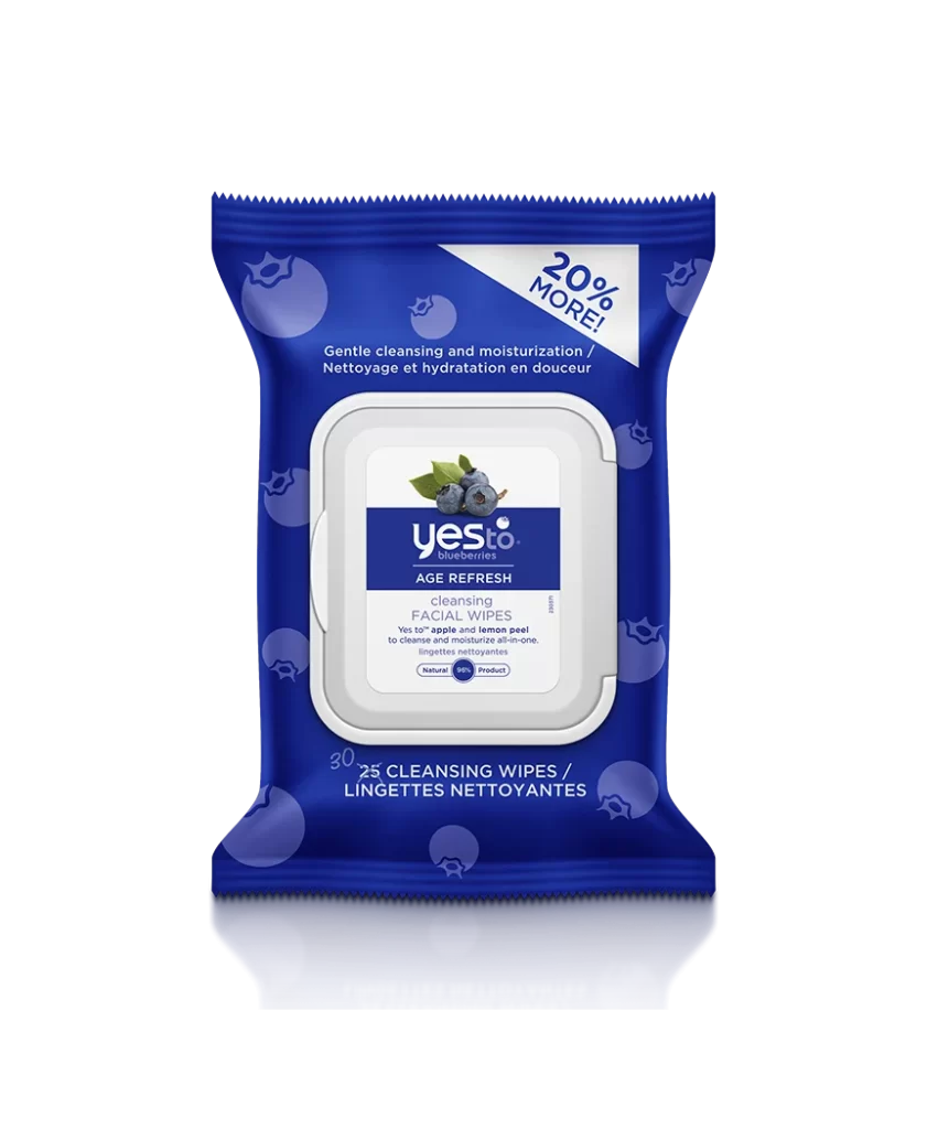 TONYMOLY Yes To Blueberries Age Refresh Cleansing Facial Wipes Packaging