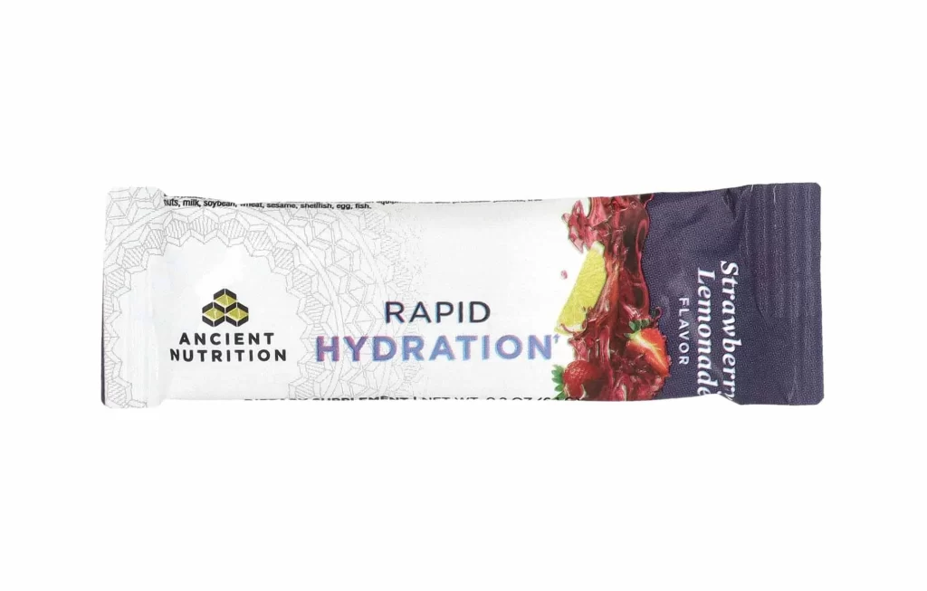 Ancient Nutrition Rapid Hydration Strawberry Lemonade Stick Packs Hydration Supplement Packaging