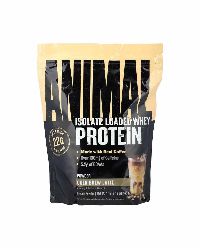 Animal Isolate Loaded Whey Protein Powder Cold Brew Latte Packaging