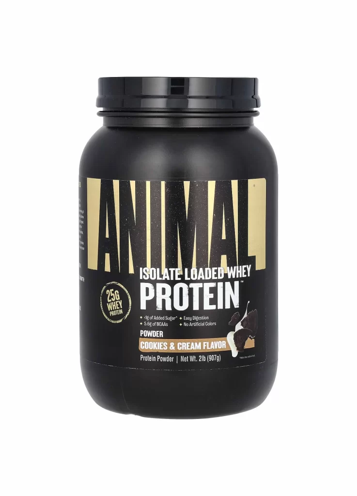 Animal Isolate Loaded Whey Protein Powder Cookies Cream Packaging