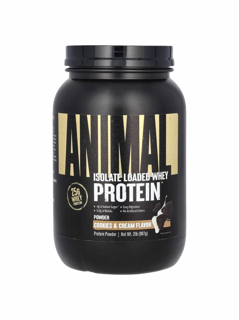 Animal Isolate Loaded Whey Protein Powder Cookies Cream Packaging