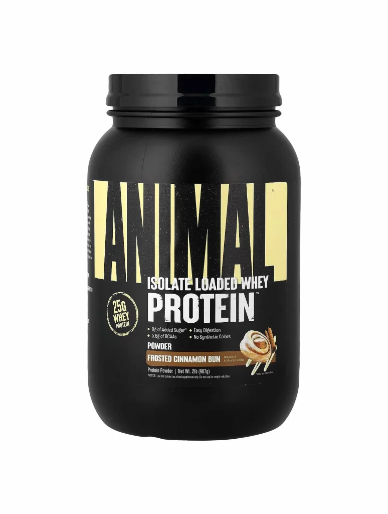 Animal Isolate Loaded Whey Protein Powder Frosted Cinnamon Bun Packaging