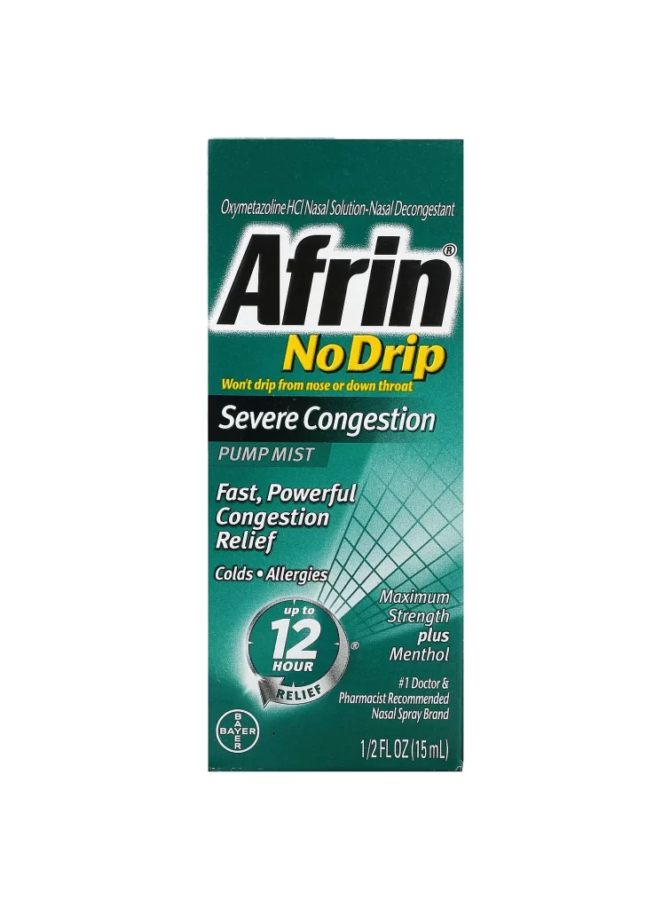 Afrin No Drip Severe Congestion Pump Mist Nasal Spray Packaging