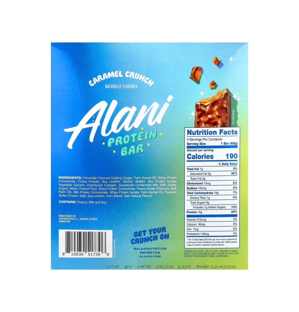 Alani Nu Protein Bar Caramel Crunch Packaging