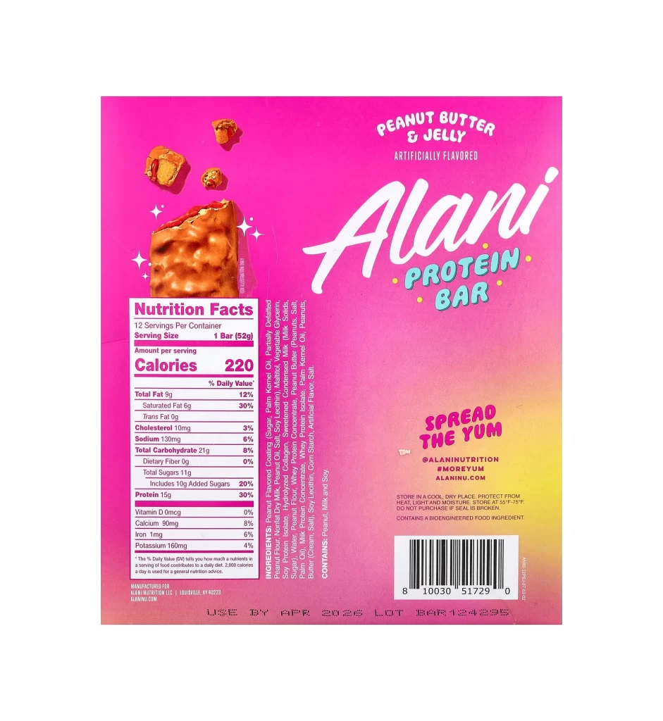 Alani Nu Protein Bar Peanut Butter Packaging