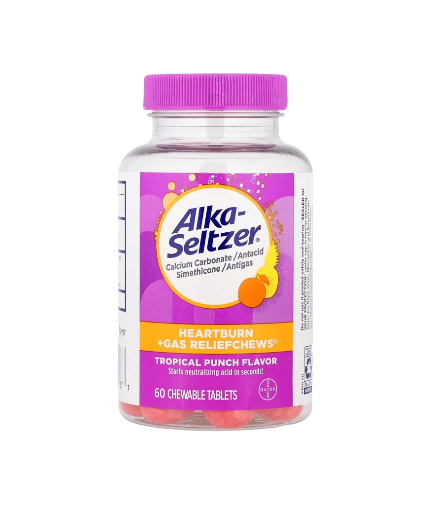 Alka-Seltzer Heartburn and Gas Reliefchews Tropical Punch Chewable Tablets Pharmaceutical Packaging
