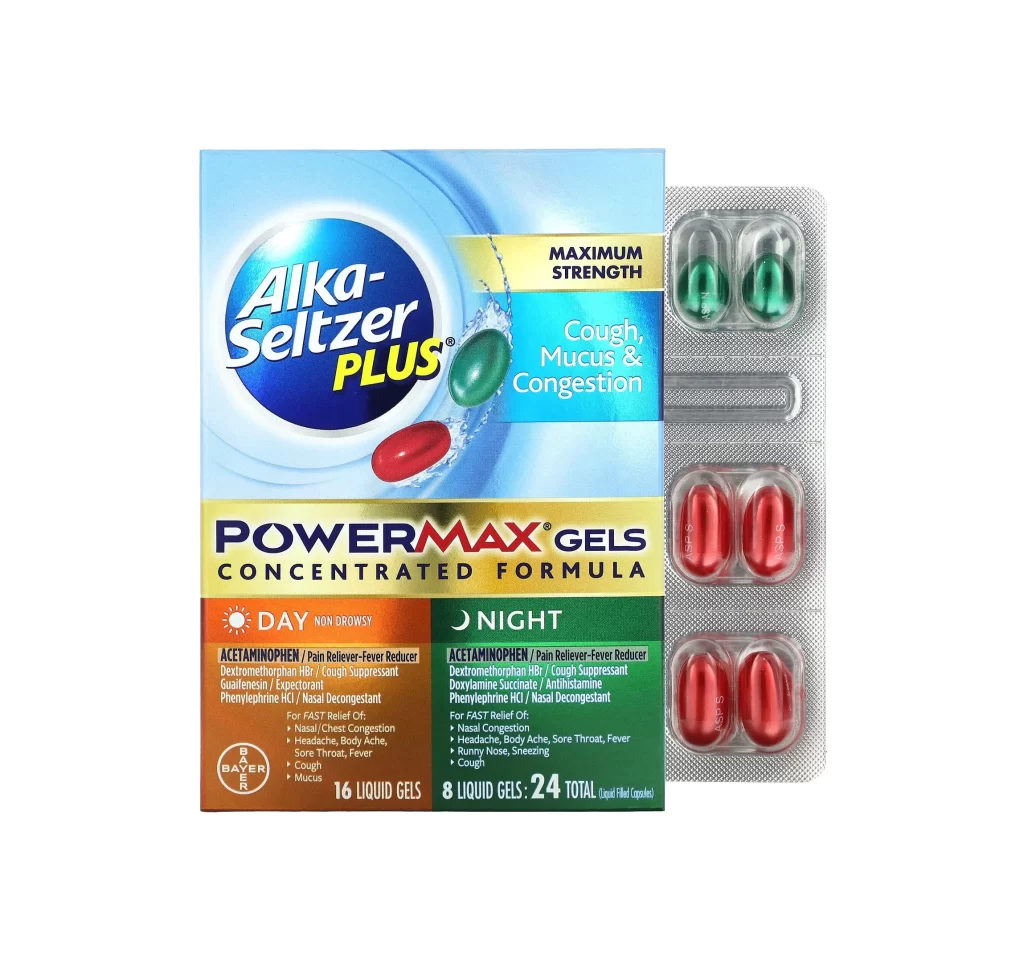 Alka-Seltzer Plus Cough Mucus and Congestion PowerMax Gels Maximum Strength Day Pharmaceutical Packaging