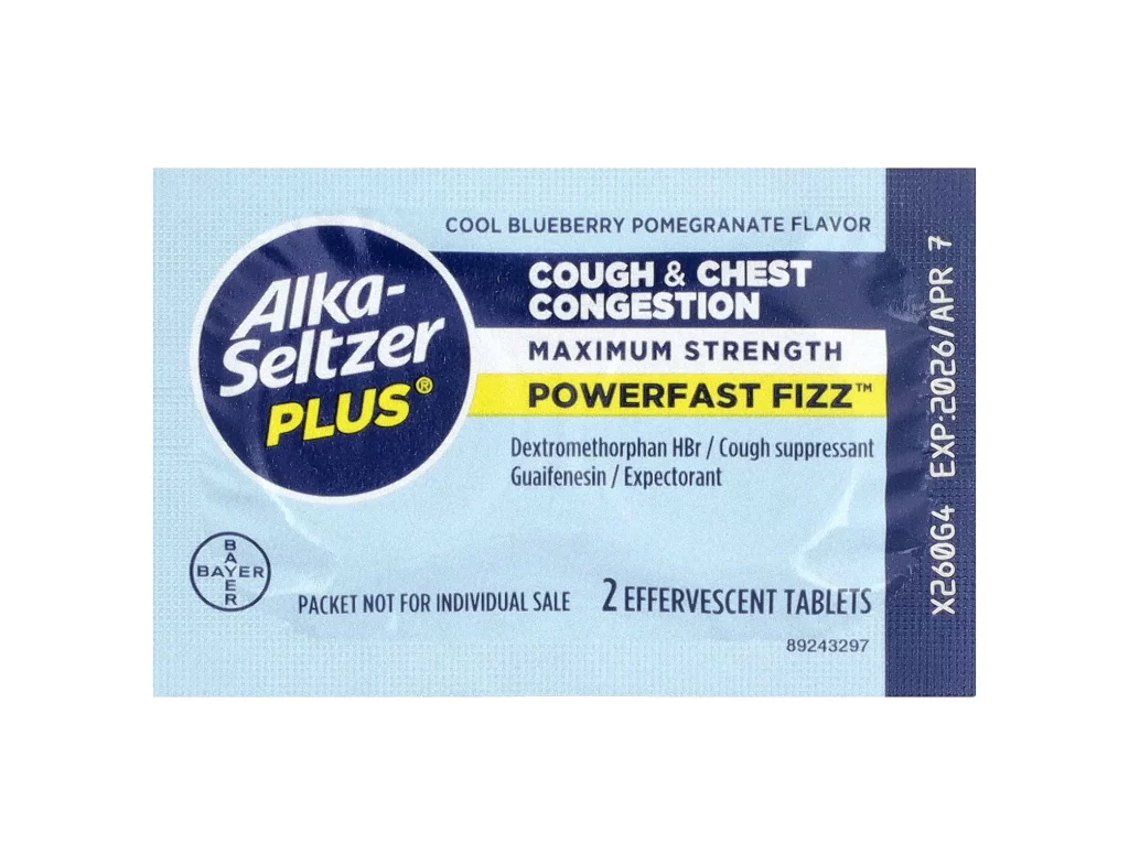 Alka-Seltzer Plus Cough and Chest Congestion Cool Blueberry Pomegranate Efferves Pharmaceutical Packaging