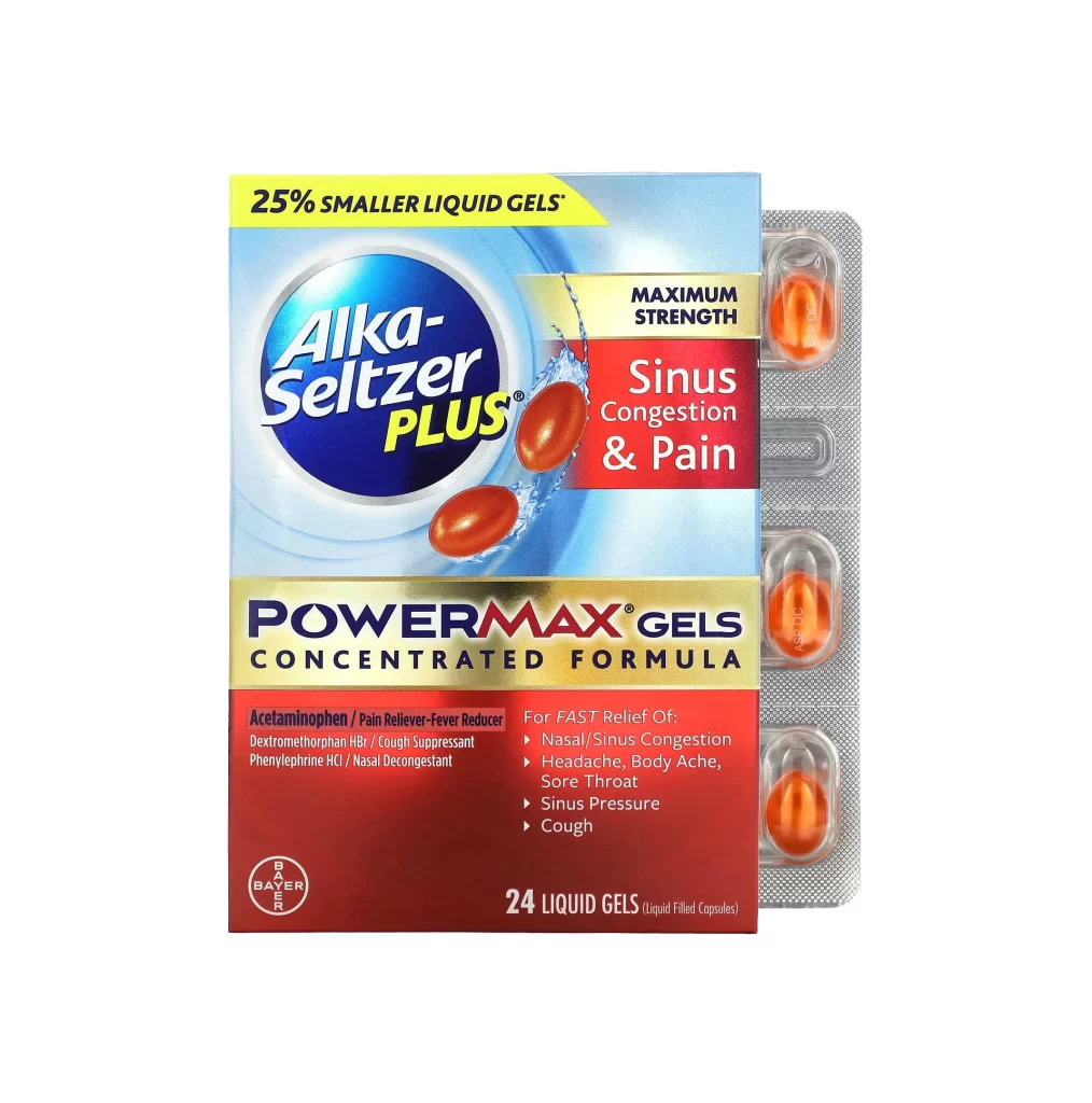 Alka-Seltzer Plus Sinus Congestion and Pain PowerMax Gels Maximum Strength Pharmaceutical Packaging