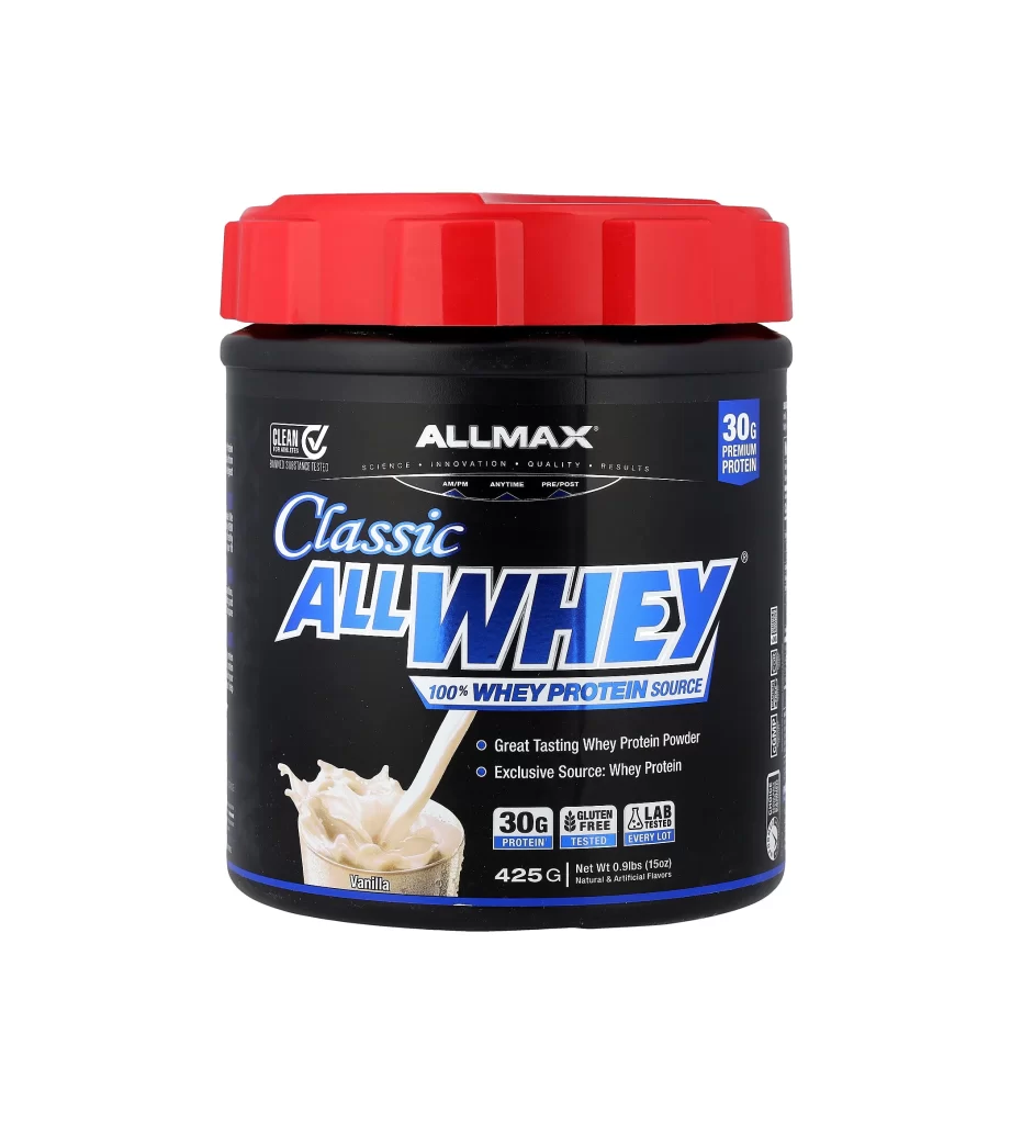 Allmax CLASSIC ALLWHEY Whey Protein Source Vanilla Protein Powder Packaging