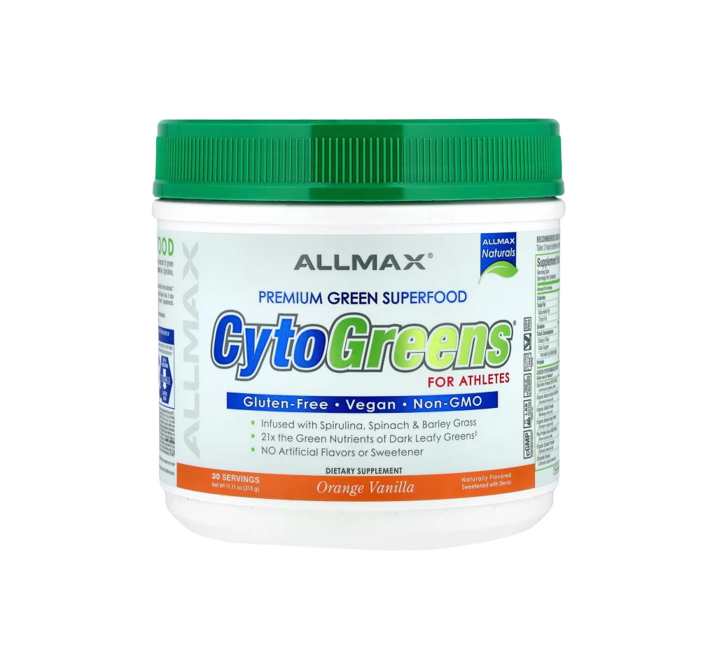 Allmax CytoGreens Superfood Orange Vanilla Greens Supplement Packaging
