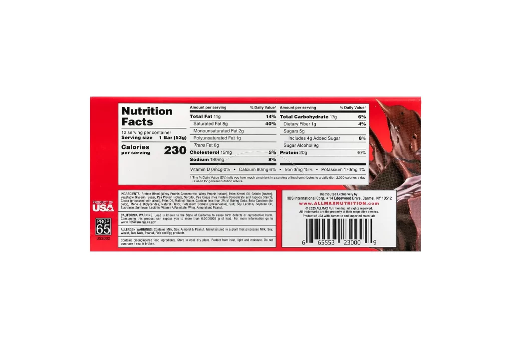 Allmax Hexapro Protein Bar Chocolate Fudge Brownie Packaging