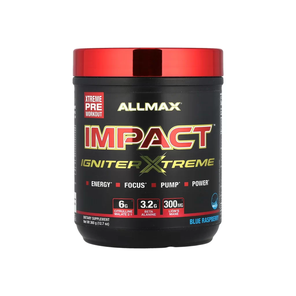 Allmax IMPACT IGNITER XTREME Pre-Workout Blue Raspberry Packaging