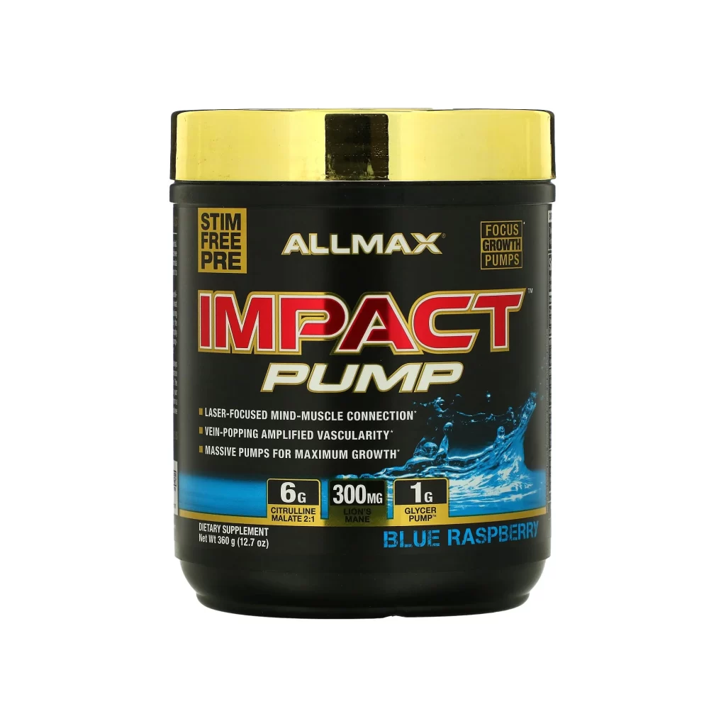 Allmax IMPACT PUMP Blue Raspberry Supplement Packaging