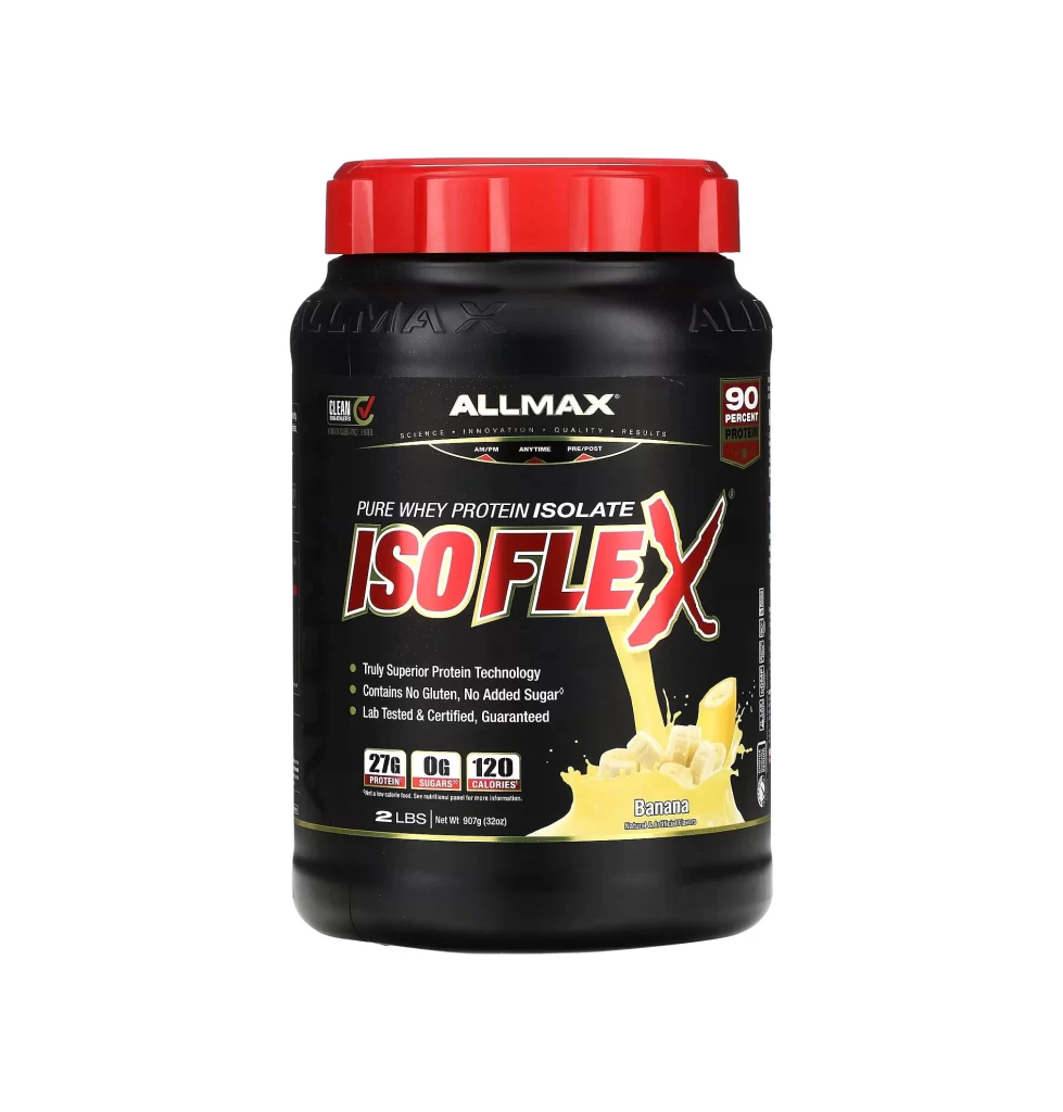 Allmax ISOFLEX Pure Whey Protein Isolate Banana Protein Powder Packaging
