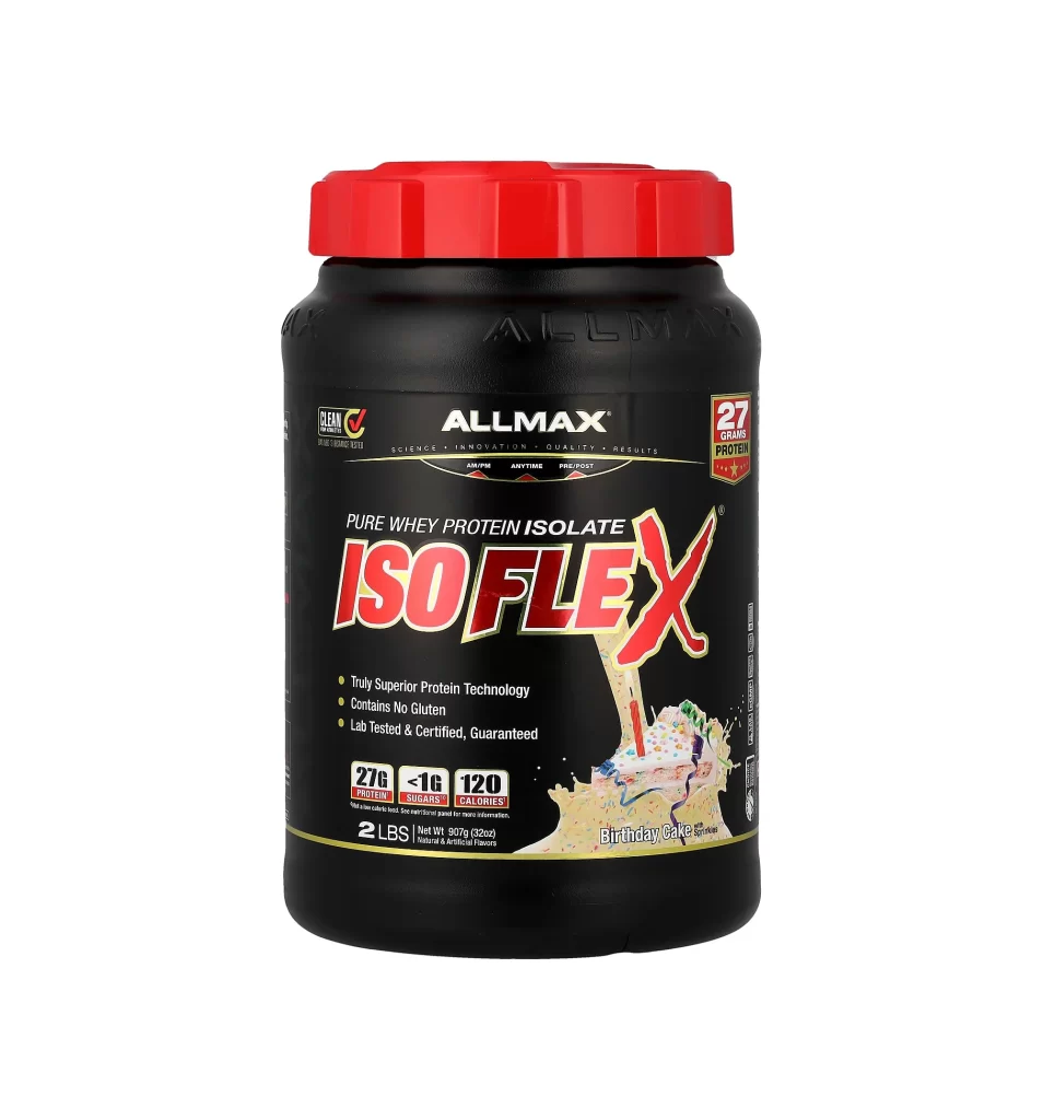 Allmax ISOFLEX Pure Whey Protein Isolate Birthday Cake with Sprinkles Protein Powder Packaging
