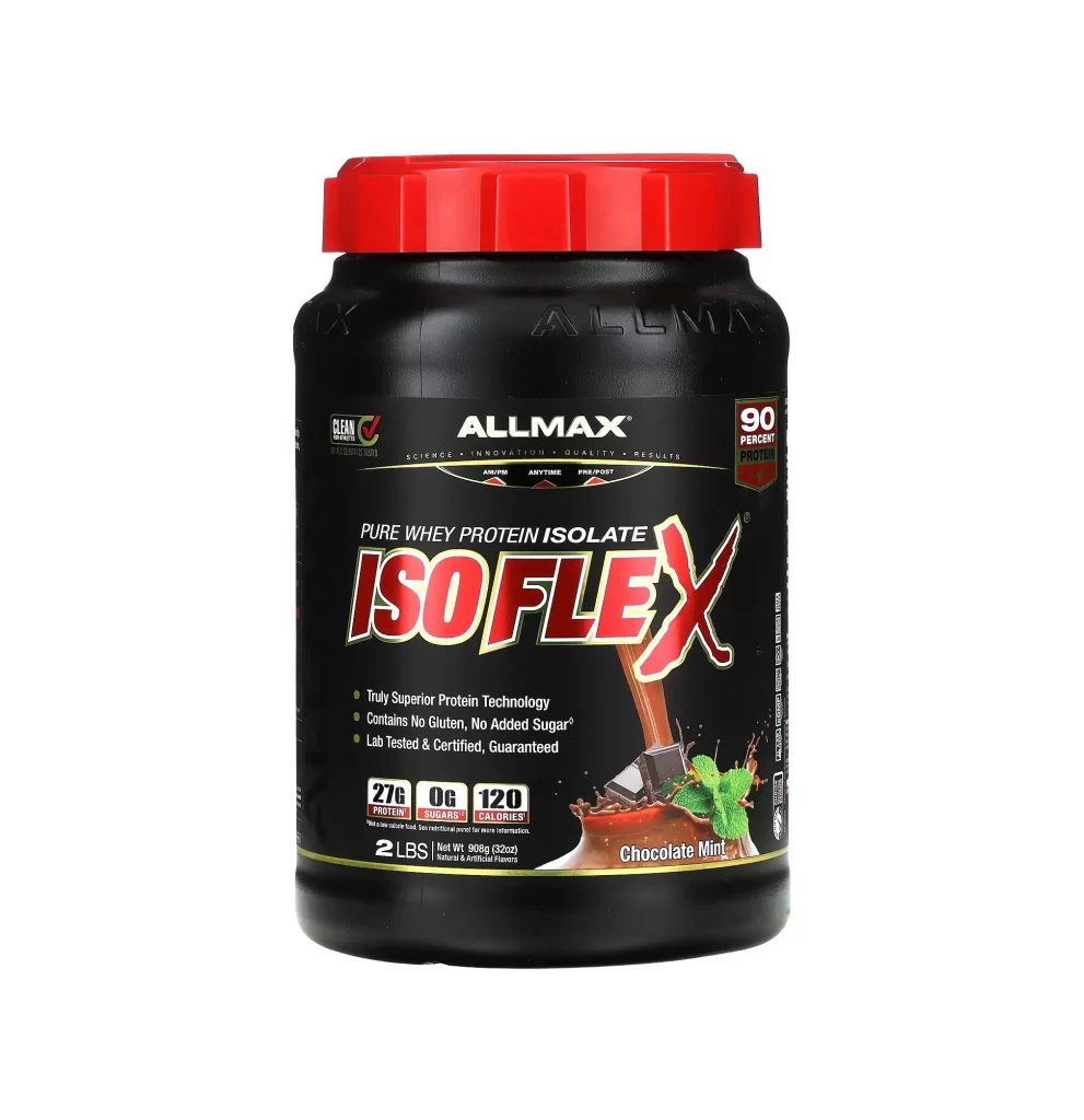 Allmax ISOFLEX Pure Whey Protein Isolate Chocolate Mint Protein Powder Packaging