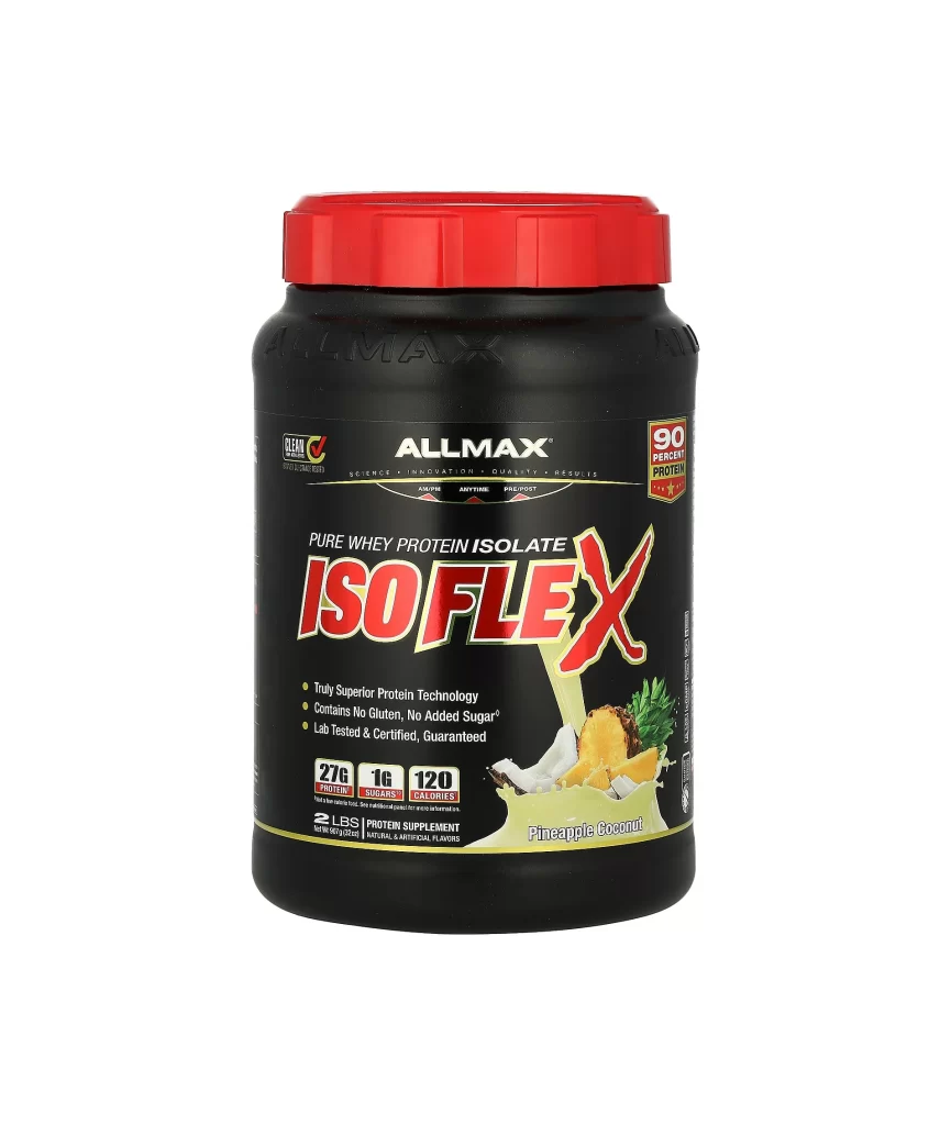 Allmax ISOFLEX Pure Whey Protein Isolate Pineapple Coconut Protein Powder Packaging