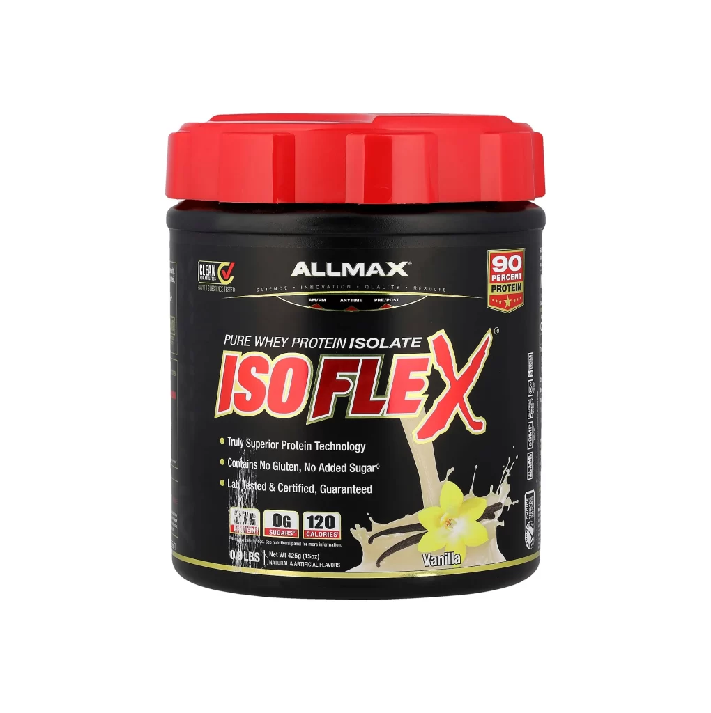 Allmax ISOFLEX Pure Whey Protein Isolate Vanilla Protein Powder Packaging