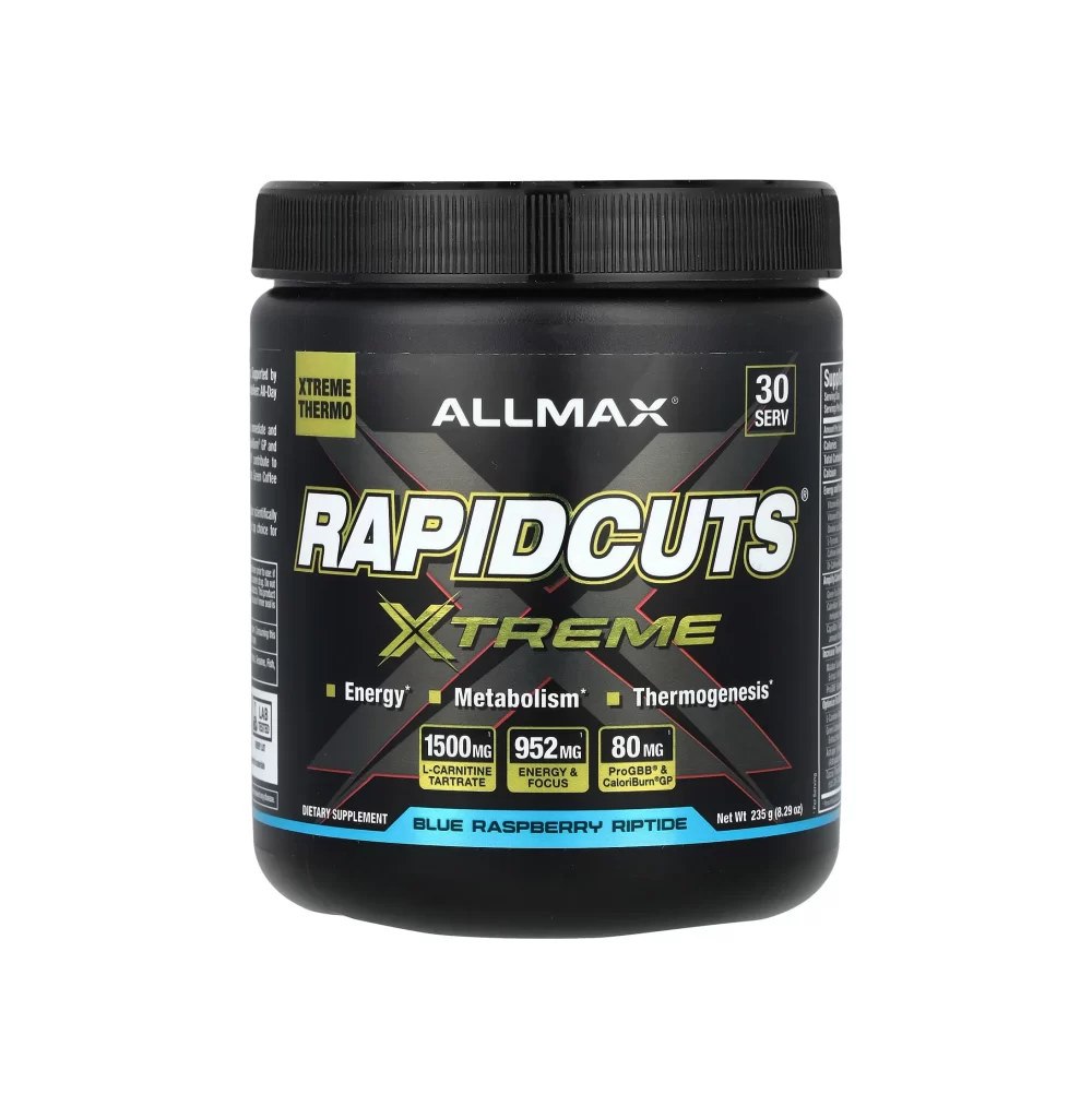 Allmax Rapidcuts Xtreme Blue Raspberry Riptide Supplement Packaging