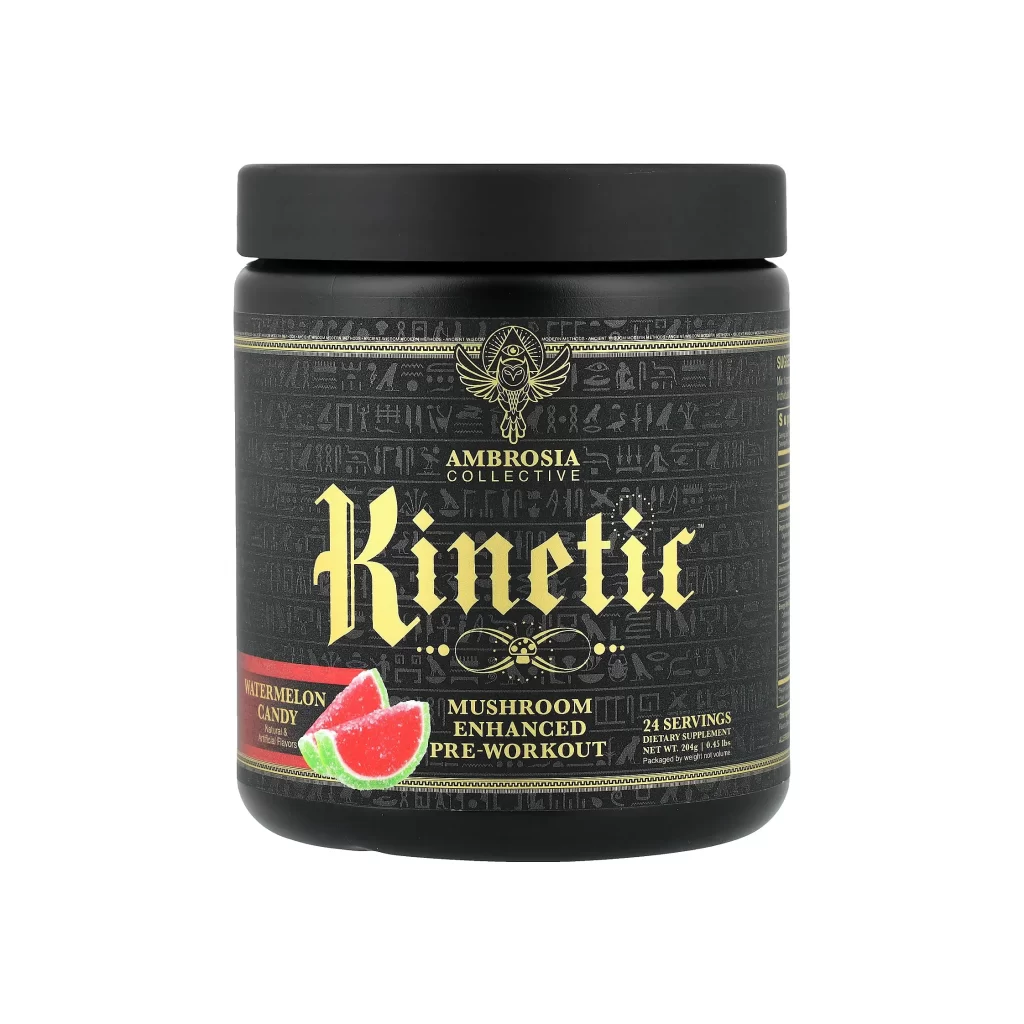 Ambrosia Collective Kinetic Mushroom Enhanced Pre-Workout Watermelon Candy Packaging