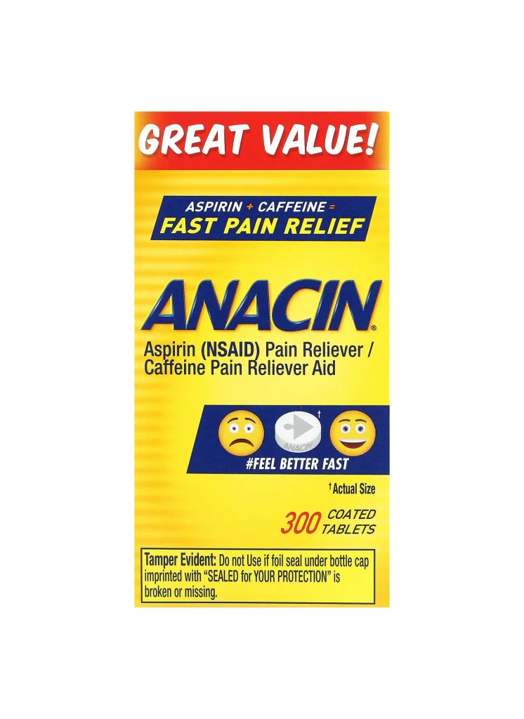 Anacin Aspirin and Caffeine Pain Reliever Tablets Packaging