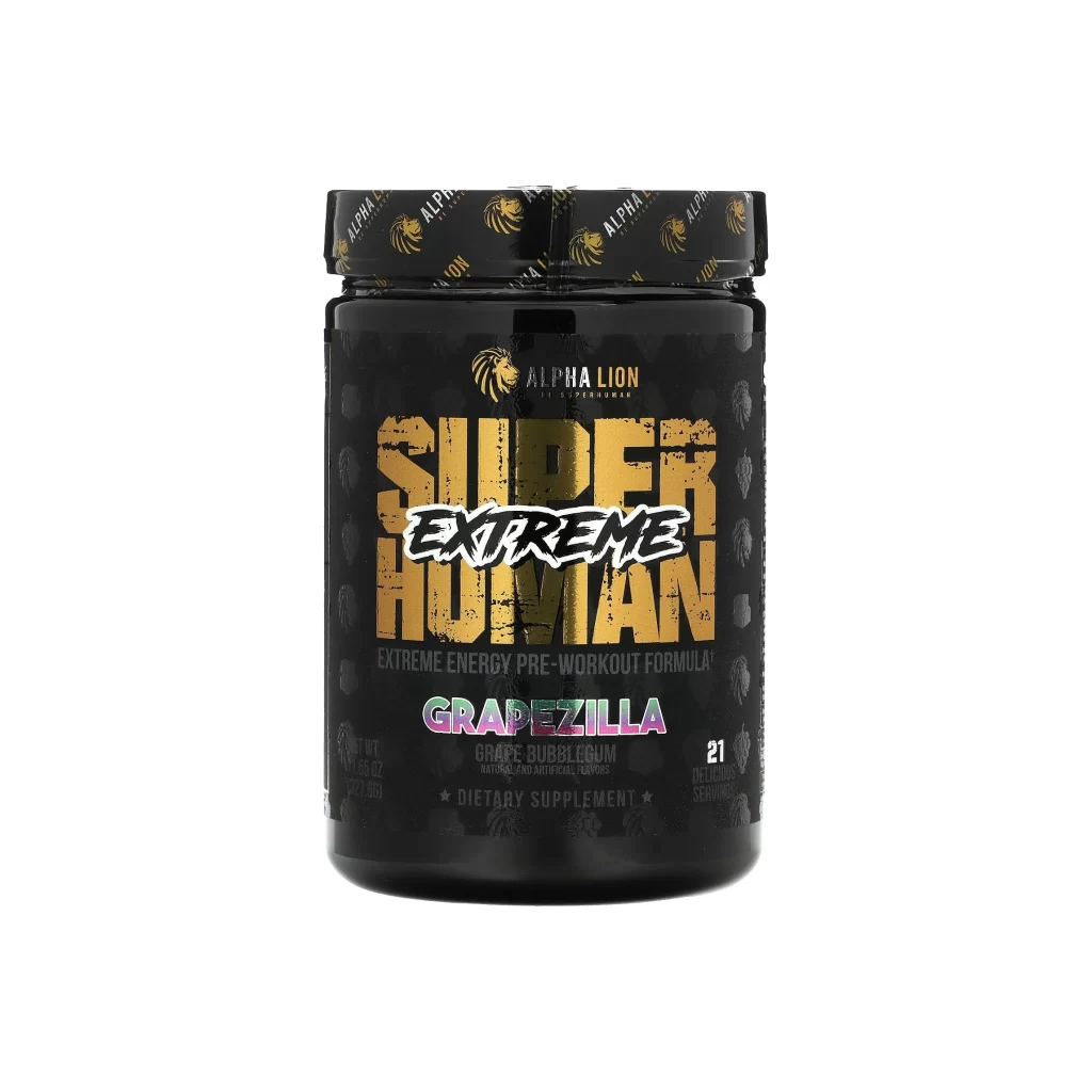 Alpha Lion SuperHuman Extreme Grapezilla Grape Bubblegum Pre-Workout Packaging