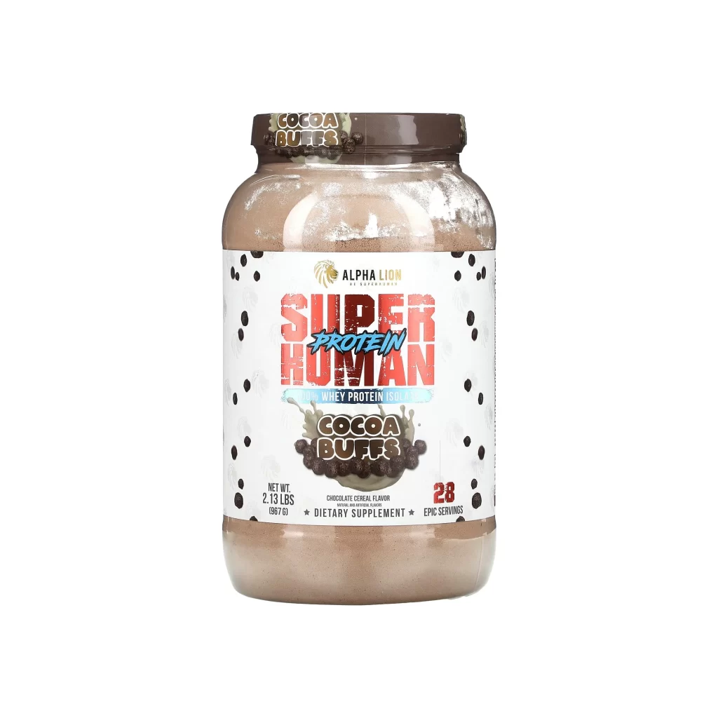 Alpha Lion SuperHuman Protein Cocoa Buffs Chocolate Cereal Protein Powder Packaging