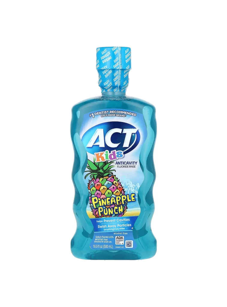ACT Kids Anticavity Fluoride Rinse Alcohol Free Pineapple Punch Mouthwash Packaging